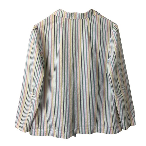 Vintage Pastel Striped Seersucker Open Blazer Rainbow Retro Career Sz 38 (M) - Picture 6 of 6
